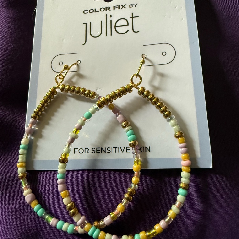 Multicolor Juliet Beaded Hoop Earrings Sensitive Skin